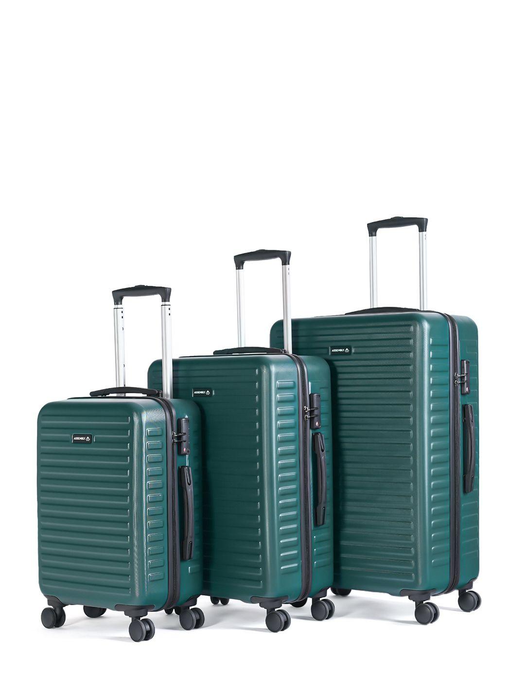 assembly set of 3 textured 360 degree rotation hard-sided trolley bags 42l, 67l & 94l