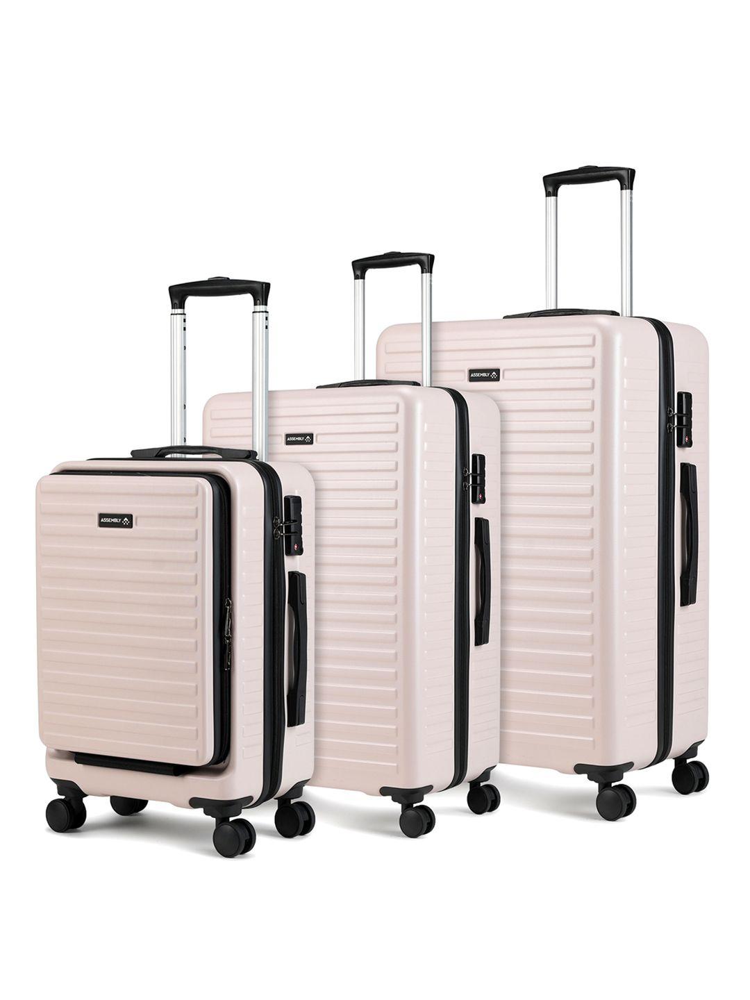 assembly set of 3 textured 360 degree rotation hard-sided trolley bags 42l, 67l & 94l
