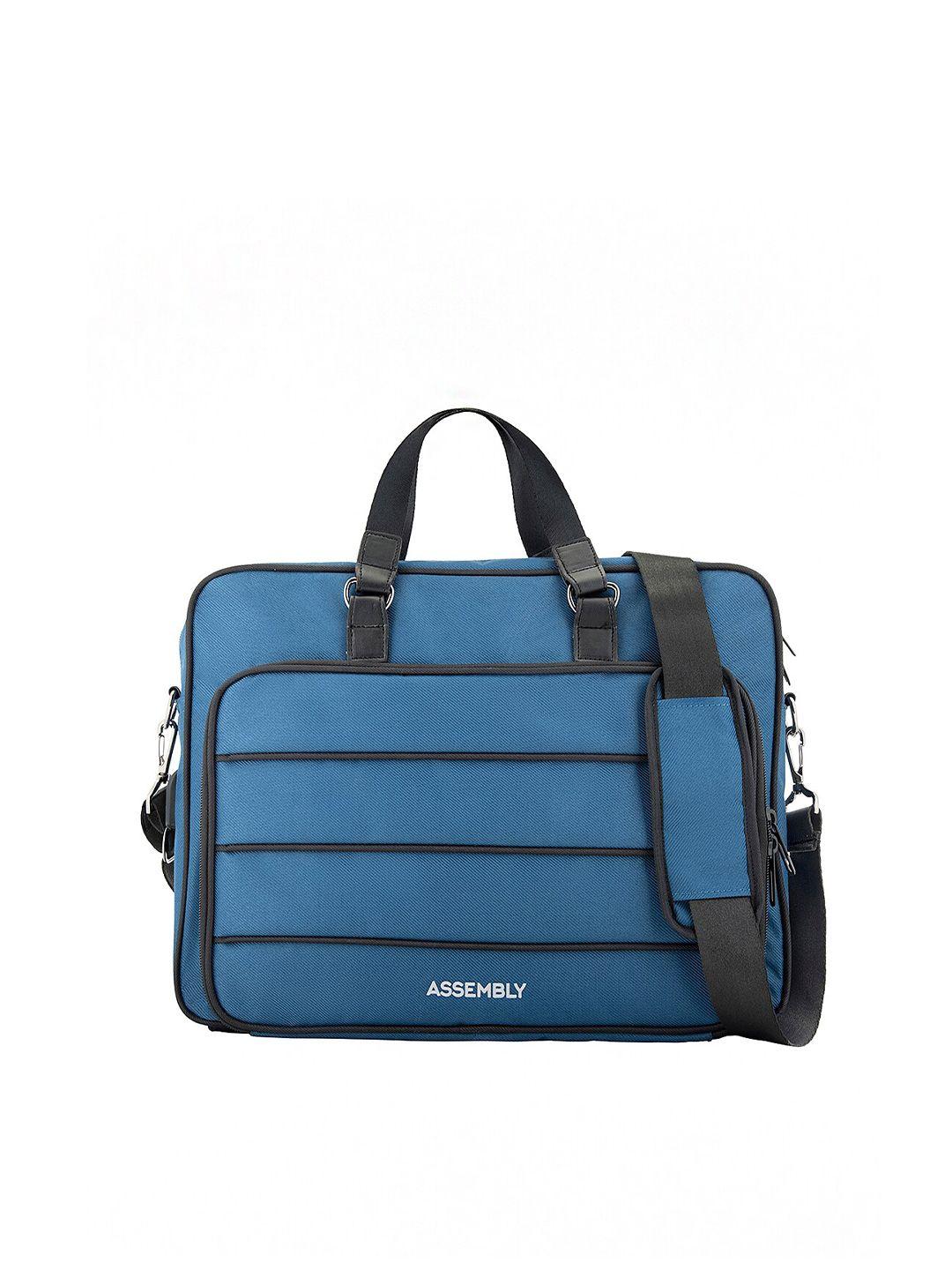 assembly unisex blue & black striped laptop bag