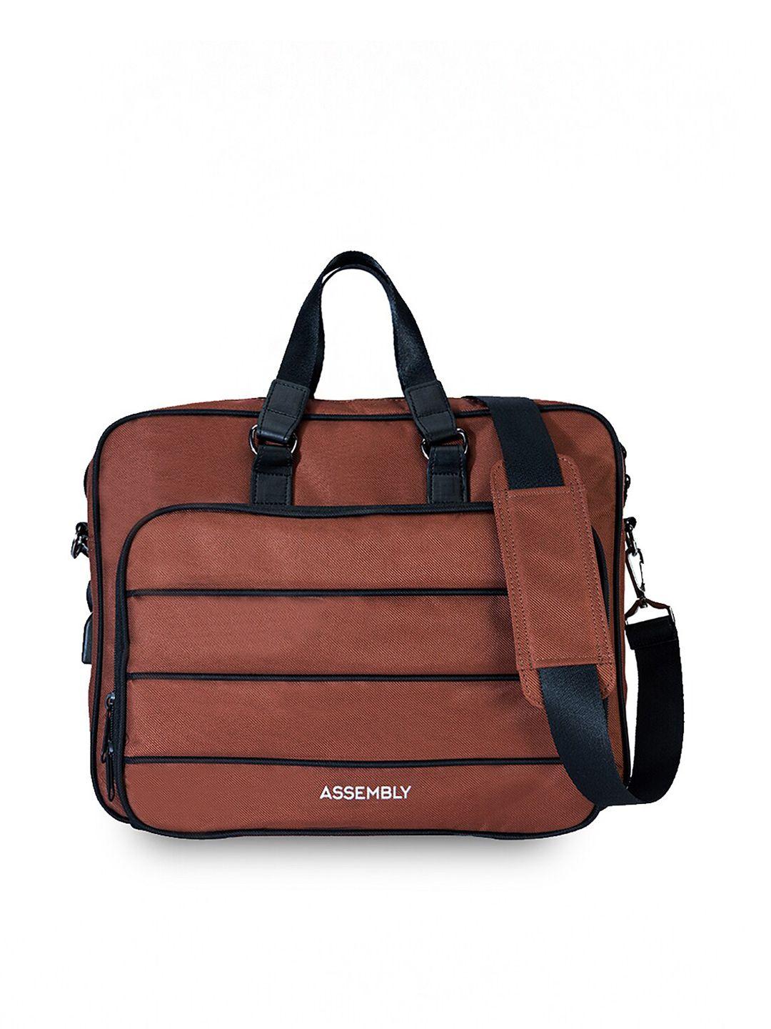 assembly unisex rust & black striped laptop bag