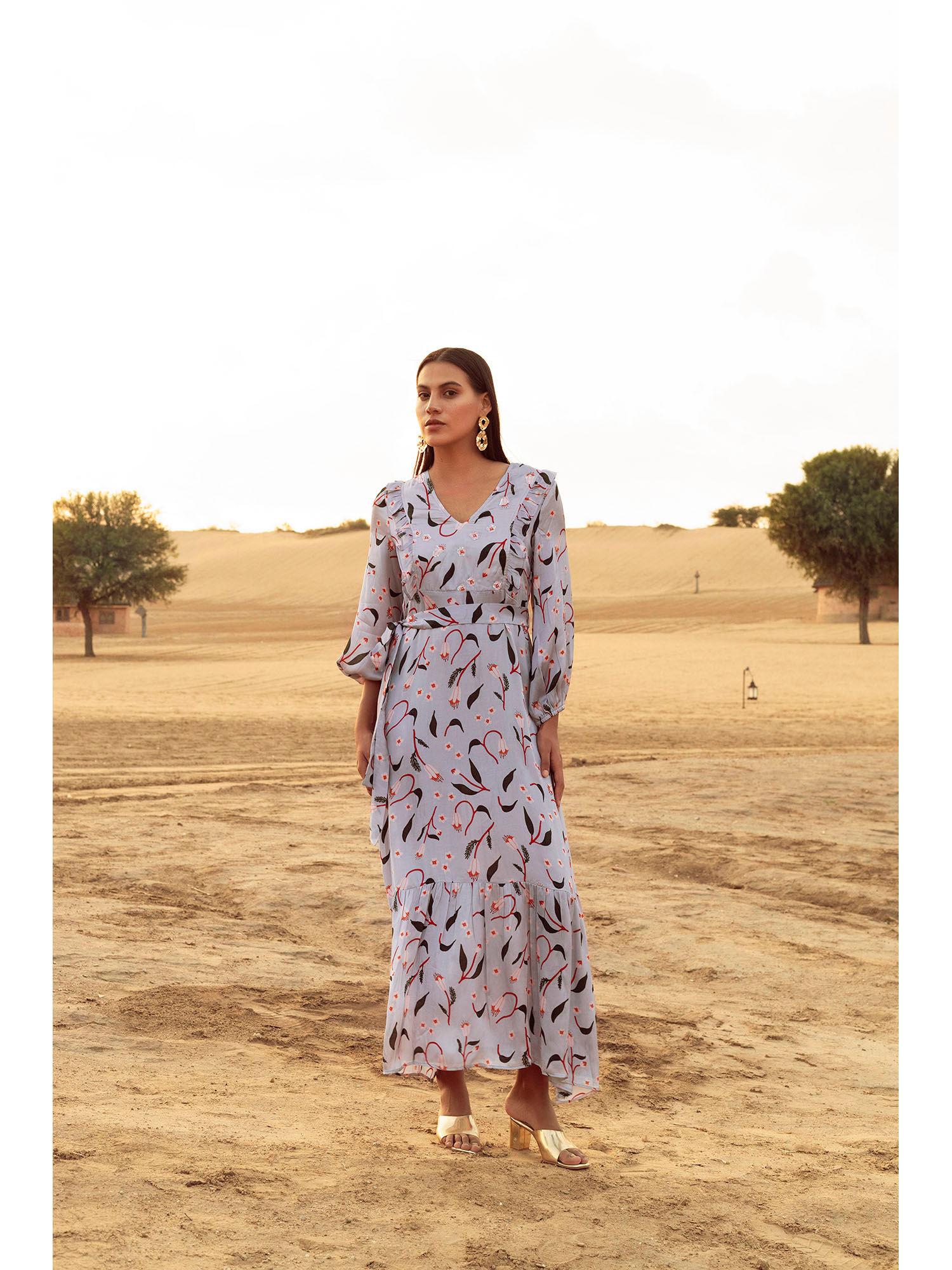 aster floral maxi dress with belt (set of 2)