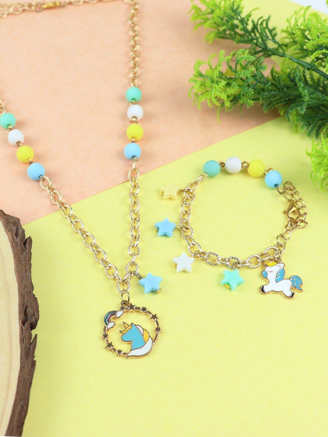 asthetika kids girls blue & yellow brass-plated necklace