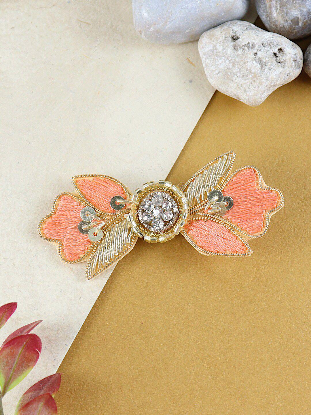 asthetika kids girls gold-toned & pink embellished alligator hair clip