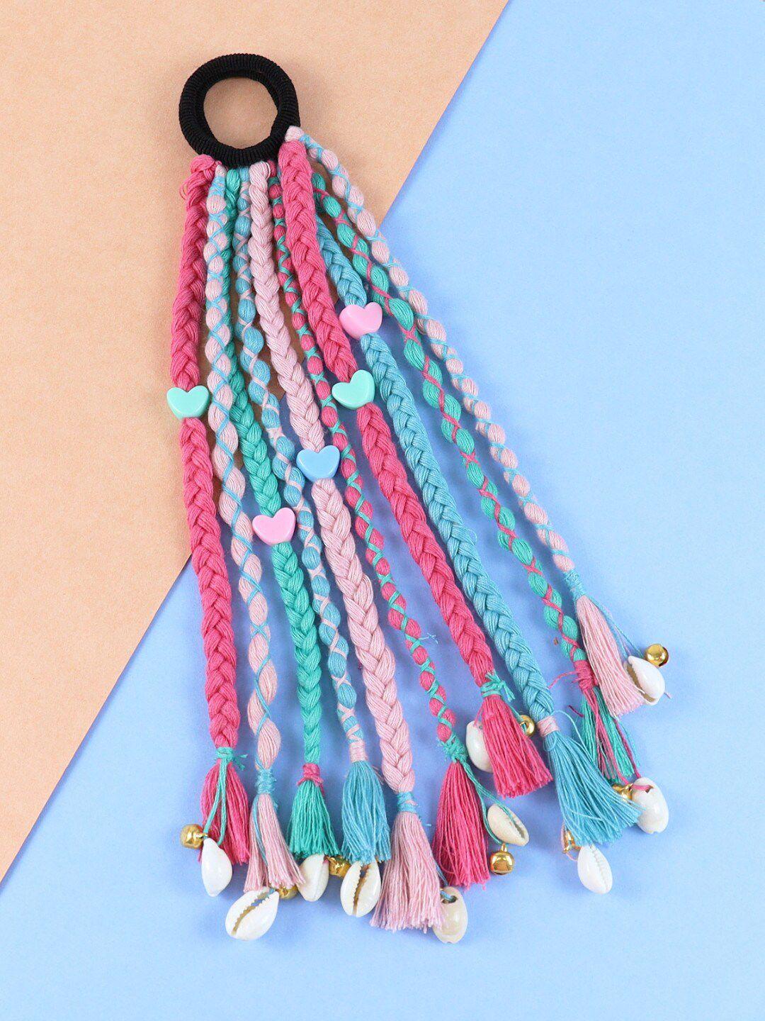 asthetika kids girls pink & blue beaded ponytail holders