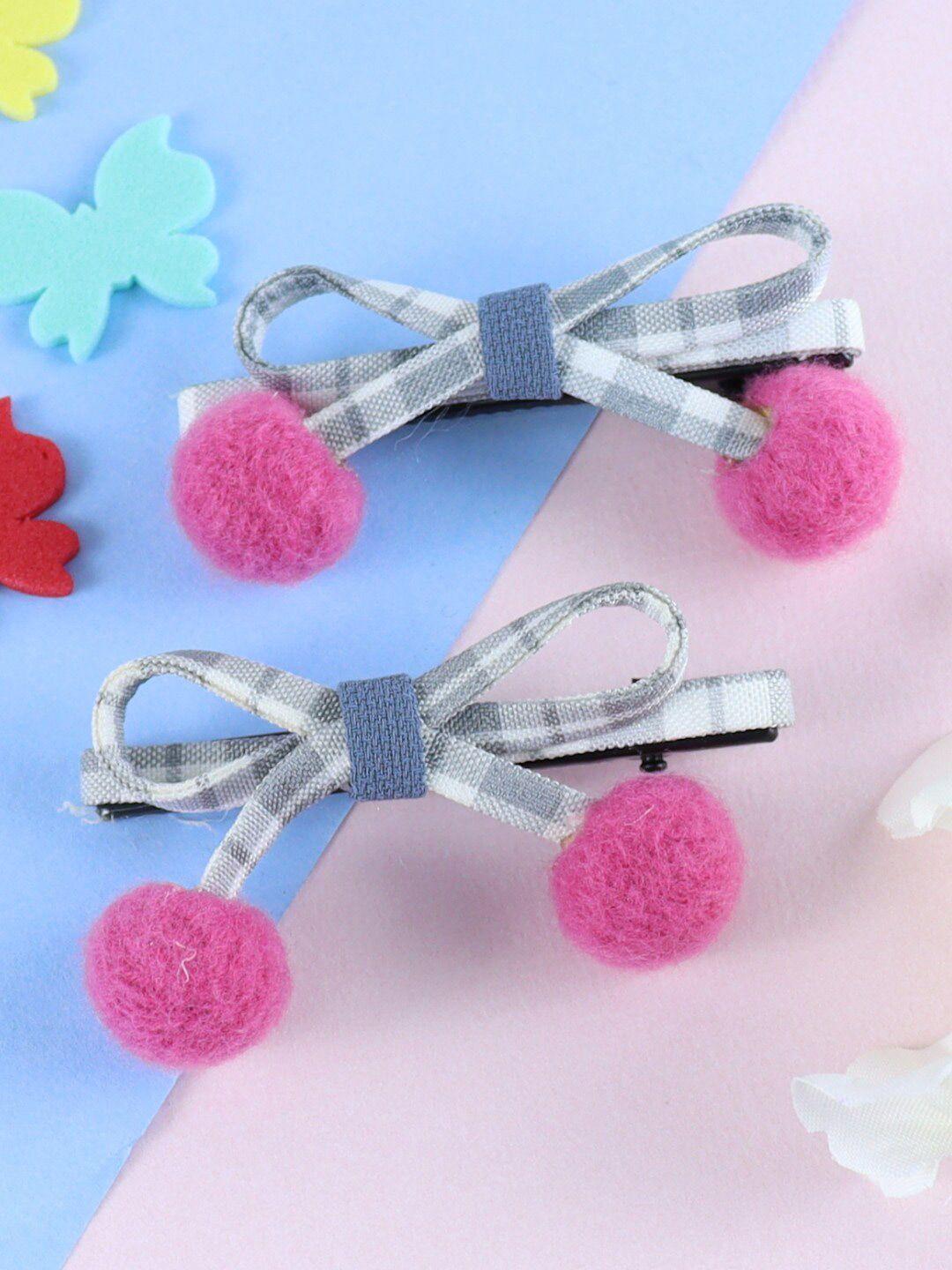 asthetika kids girls set of 2 pom pom bow alligator hair clips