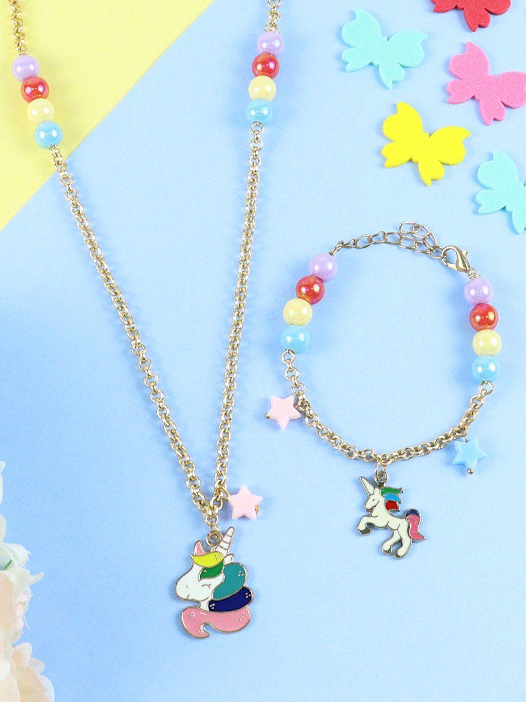 asthetika kids girls unicorn charm necklace & bracelet