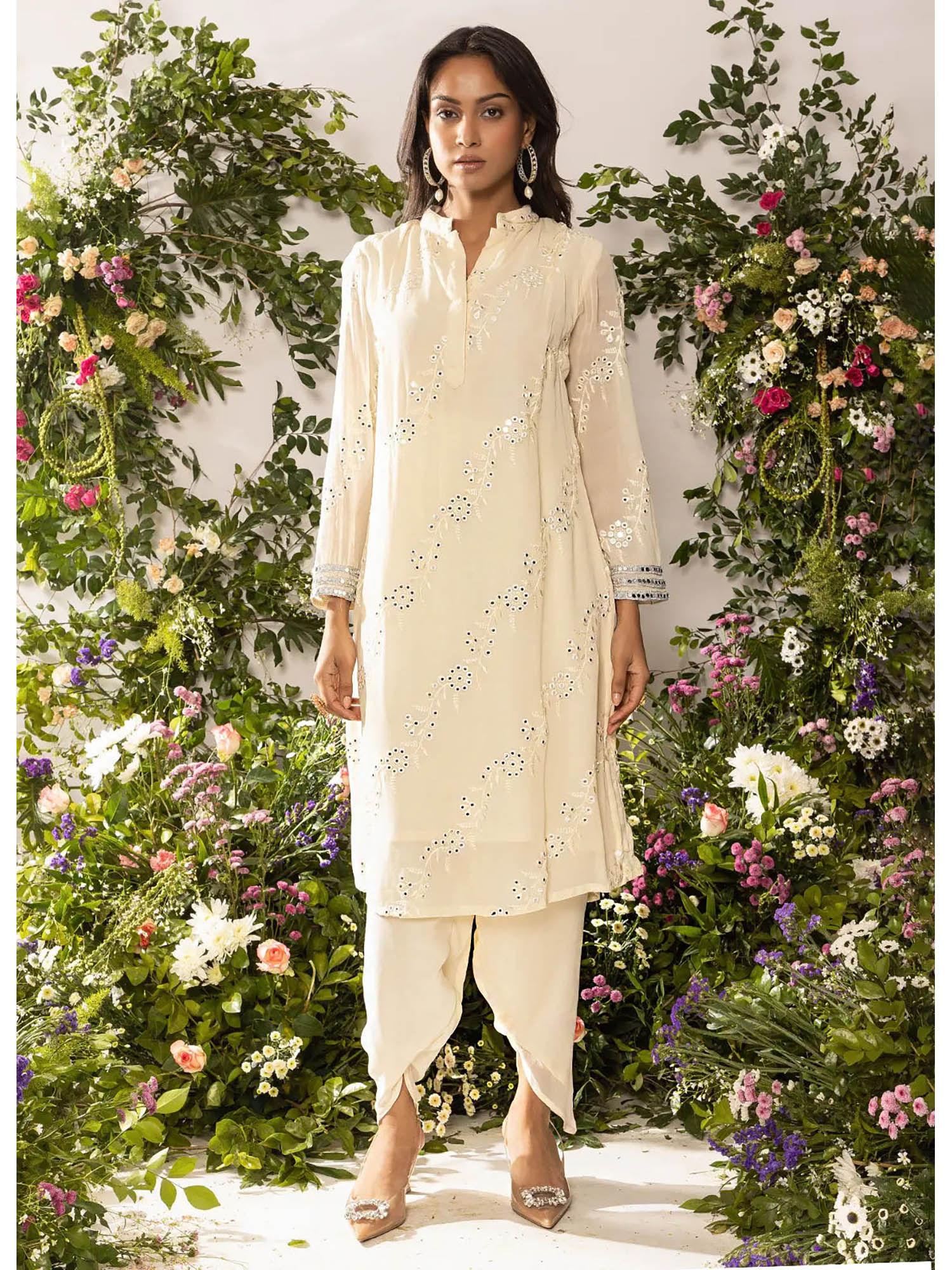 astoria ivory floral embroidered kurta