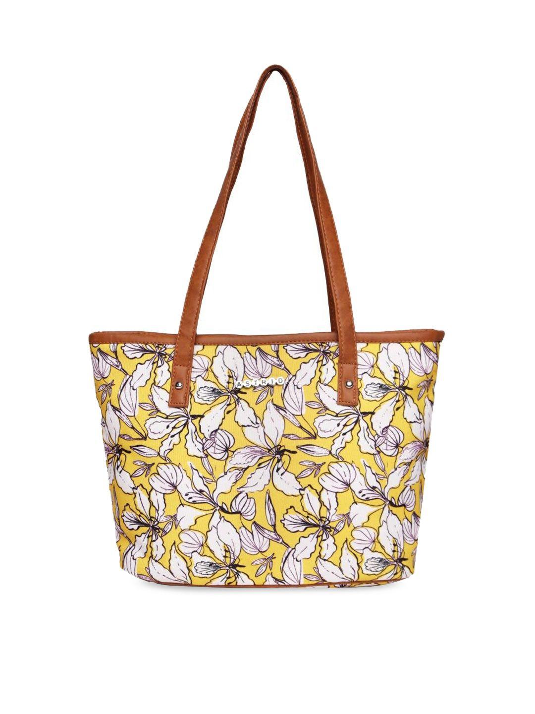 astrid yellow floral printed structured tote bag