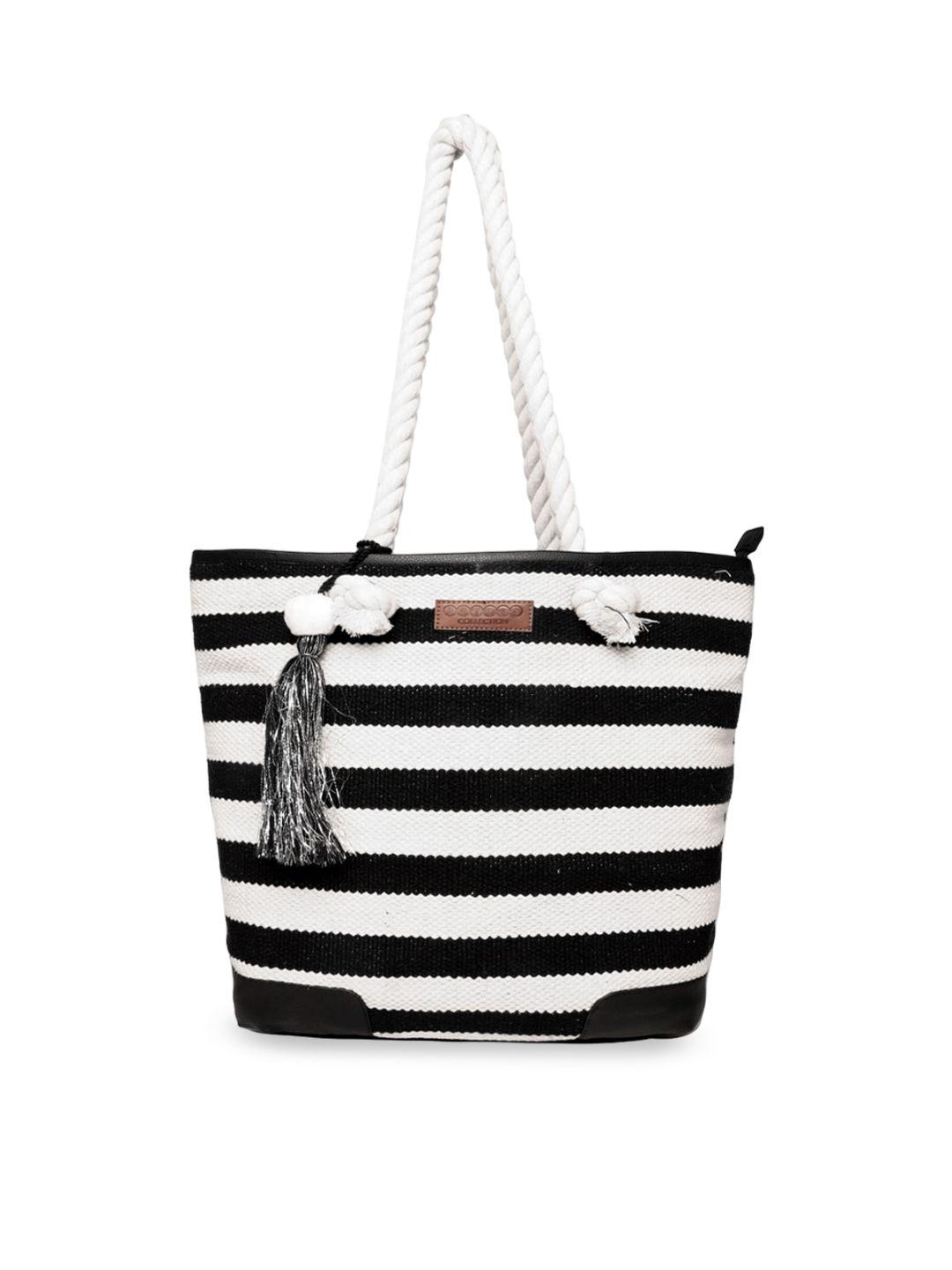 astrid blue striped oversized shopper tote bag with tasselled