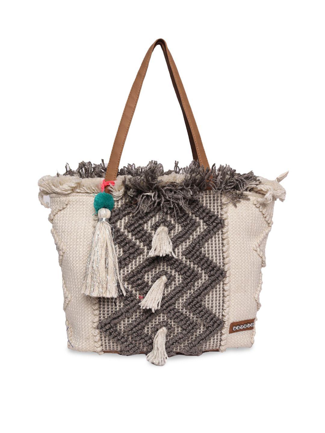 astrid brown oversized shopper tote bag with tasselled