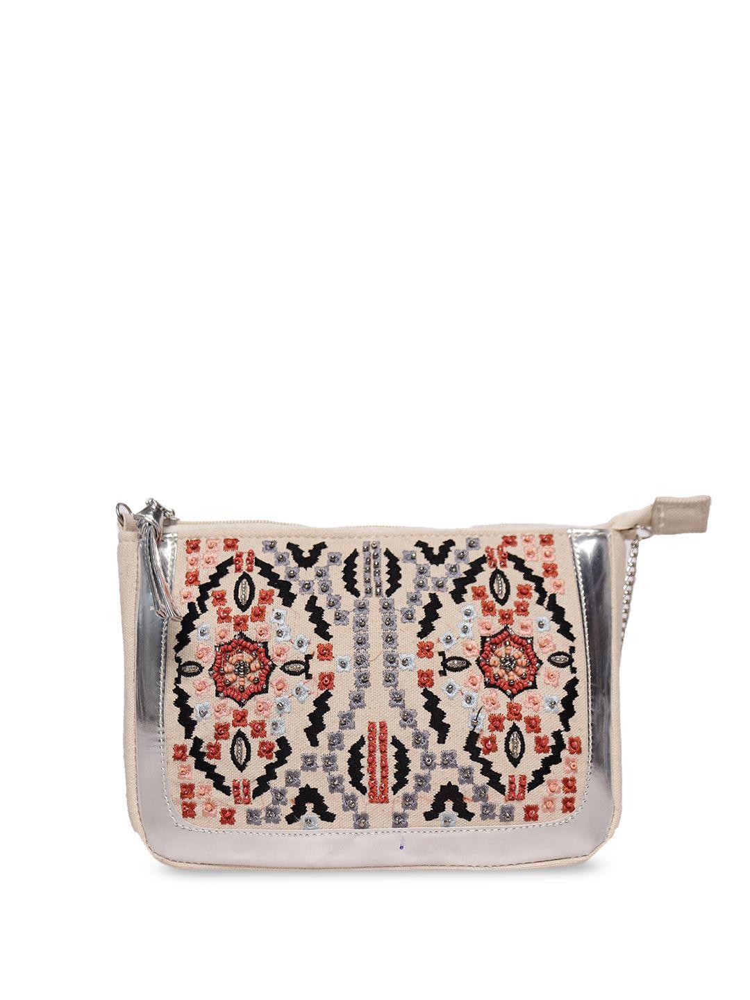 astrid embellished ethnic motif printed structured sling bag