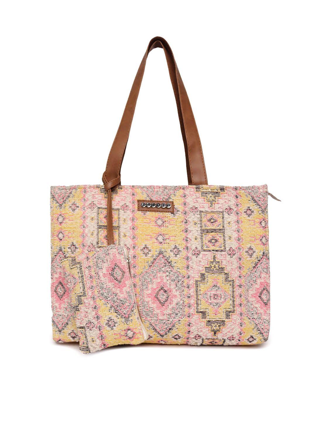 astrid ethnic motifs printed structured tote bag with pouch