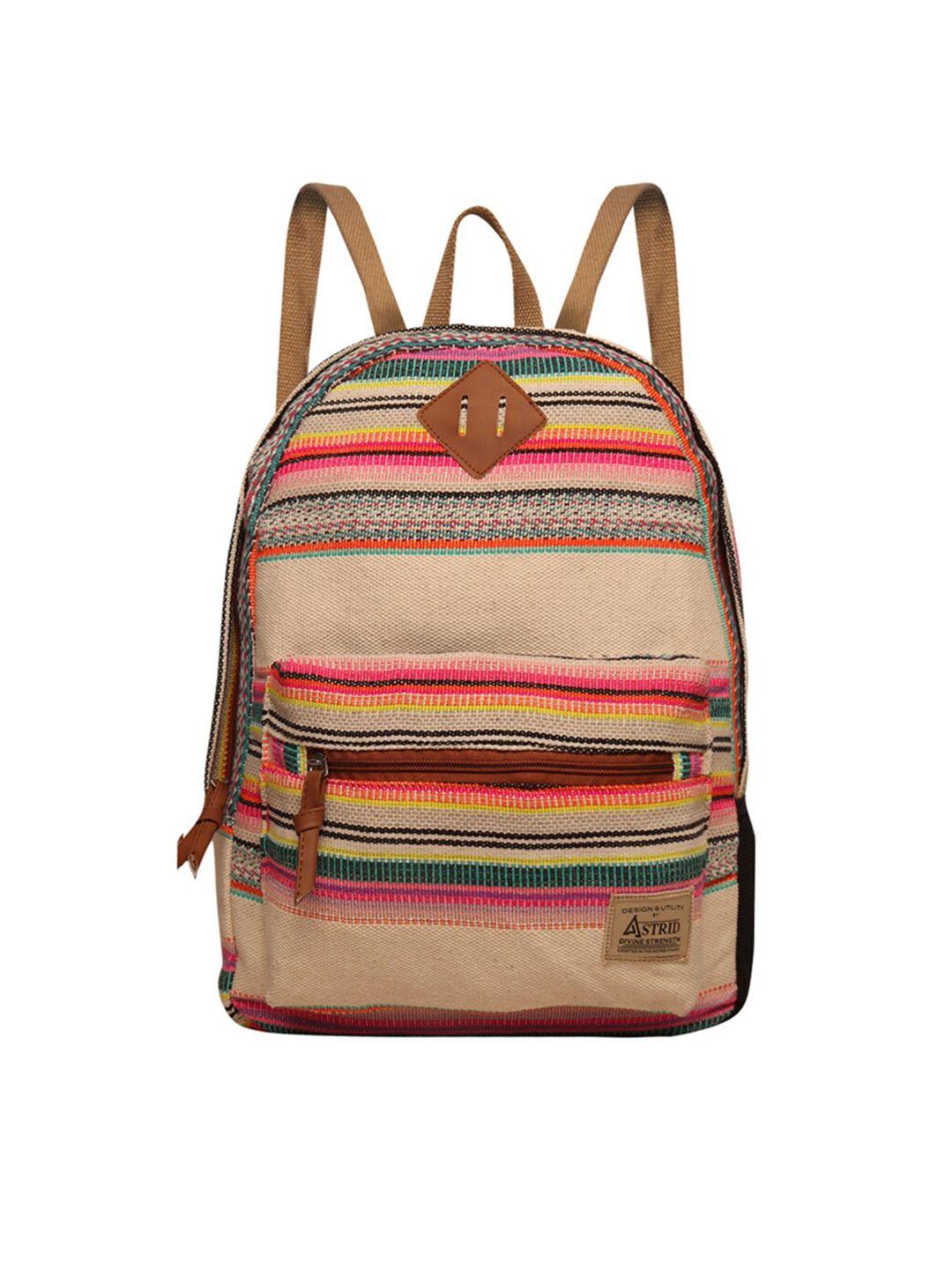 astrid girls beige & pink striped backpack