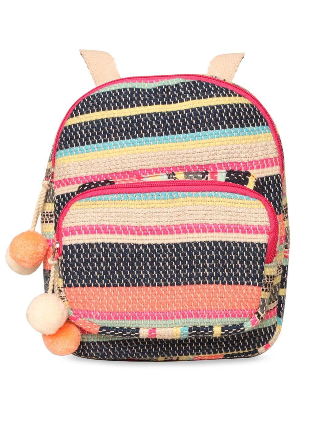 astrid girls peach-coloured & navy-blue striped sustainable jacquard backpack
