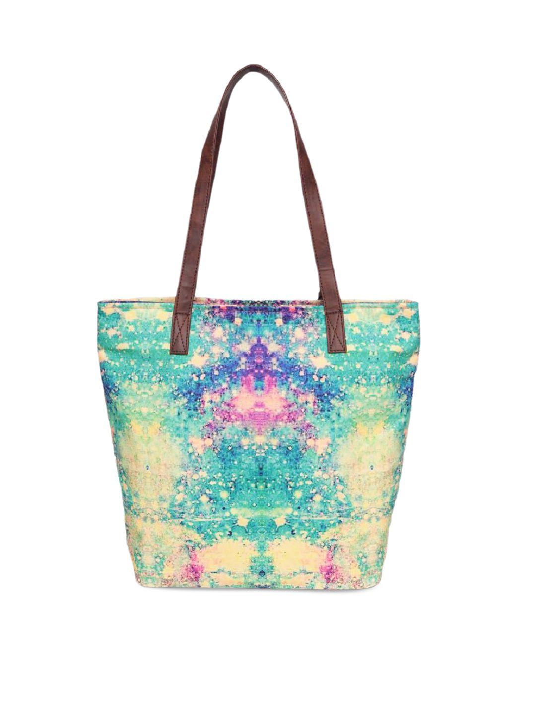 astrid green abstract printed shopper shoulder bag with tasselled