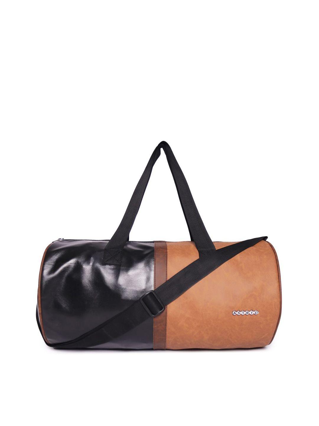 astrid men black & beige colored solid travel duffel bag
