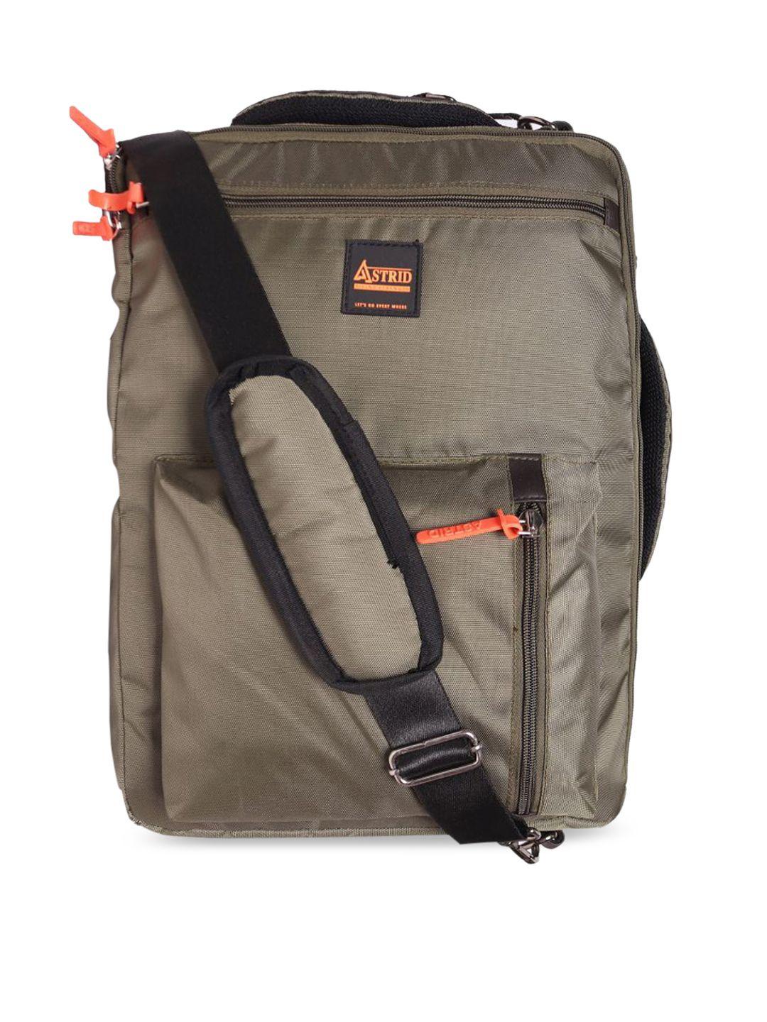 astrid men green solid backpack with laptop compartment