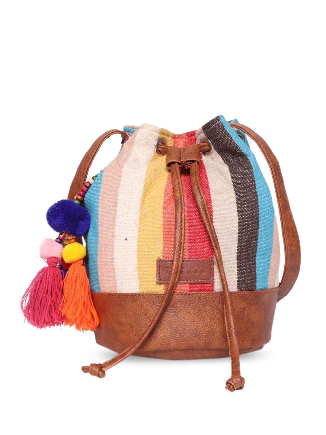 astrid multicoloured bucket sling bag with tasselled