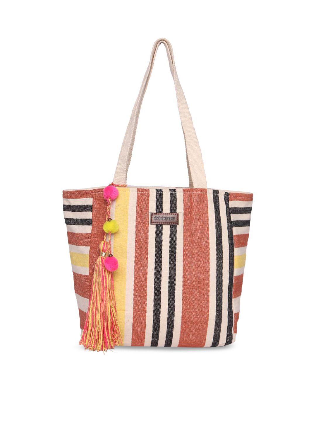 astrid multicoloured striped oversized shopper tote bag with tasselled