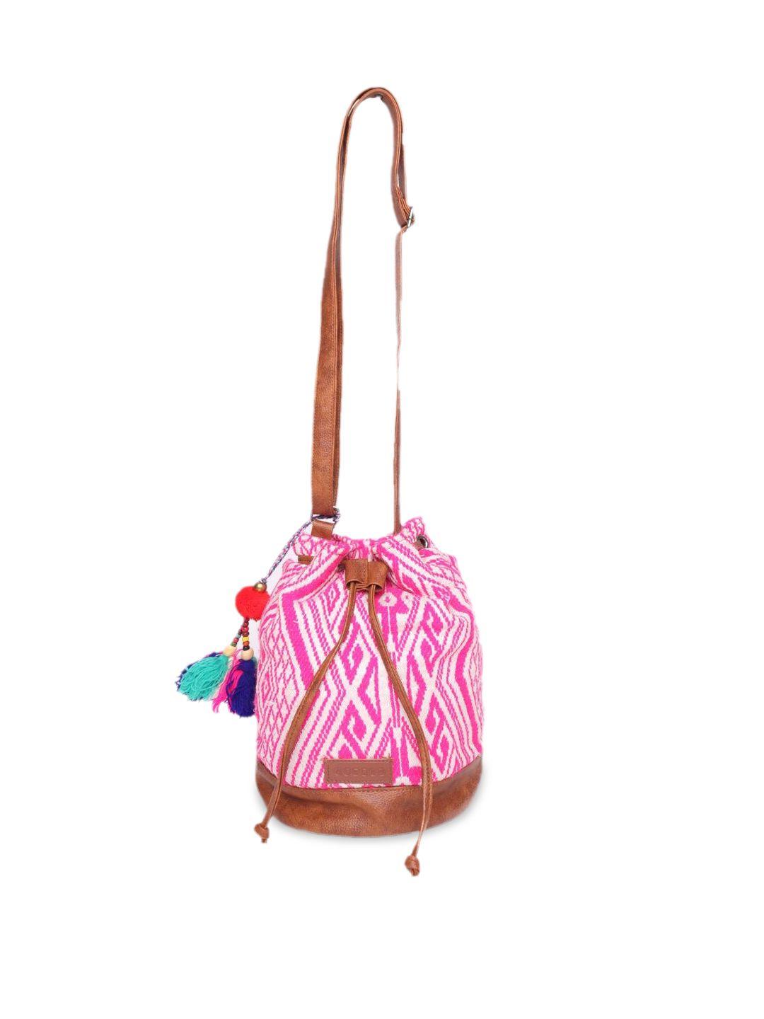 astrid pink ethnic motifs printed oversized bucket sling bag