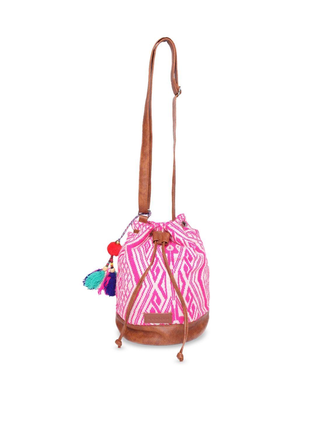 astrid pink oversized bucket sling bag with tasselled