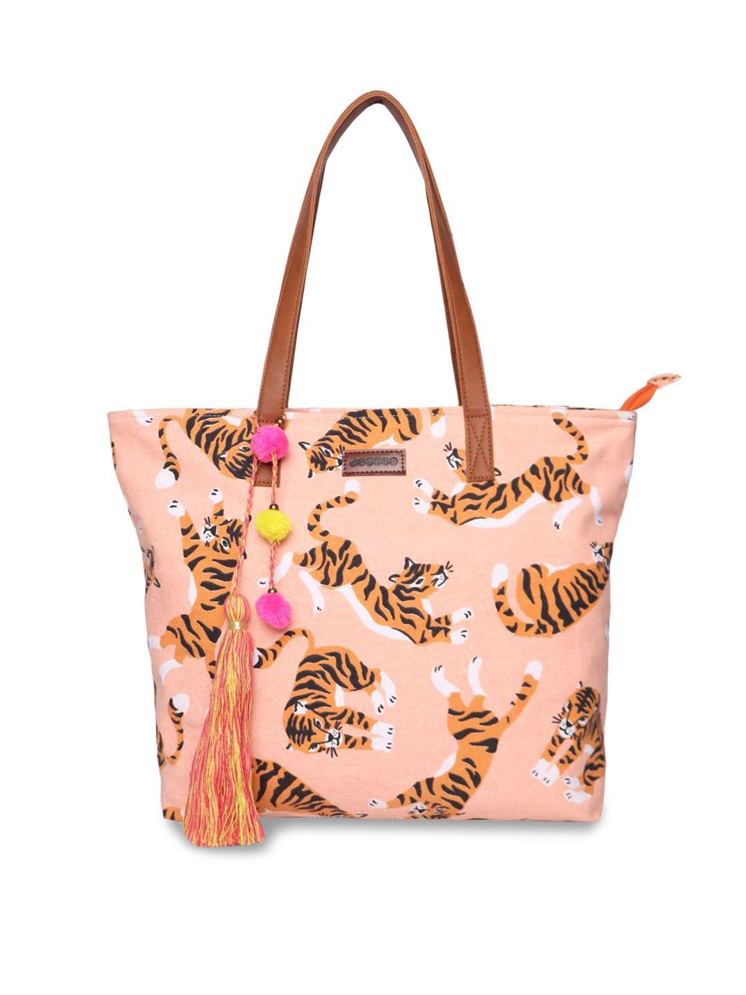 astrid printed oversized shopper tote bag with tasselled