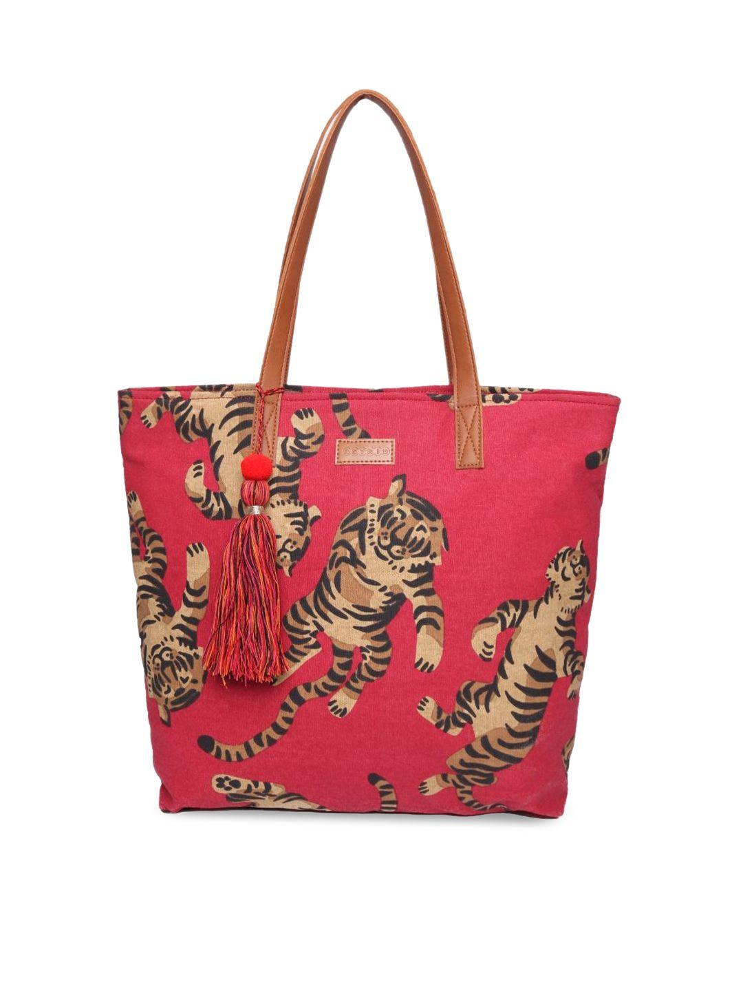 astrid printed oversized shopper tote bag with tasselled