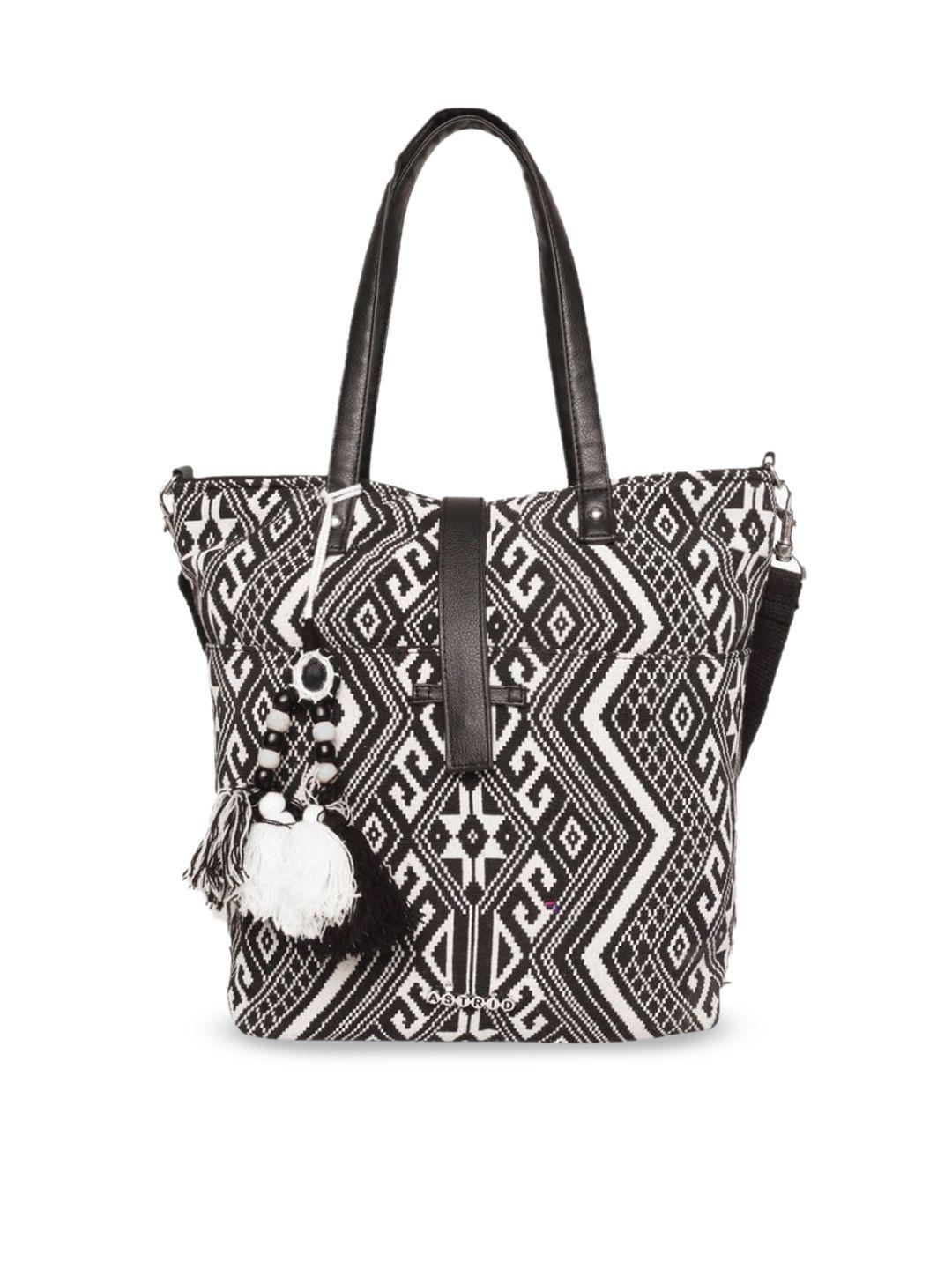 astrid printed oversized shopper tote bag with tassels