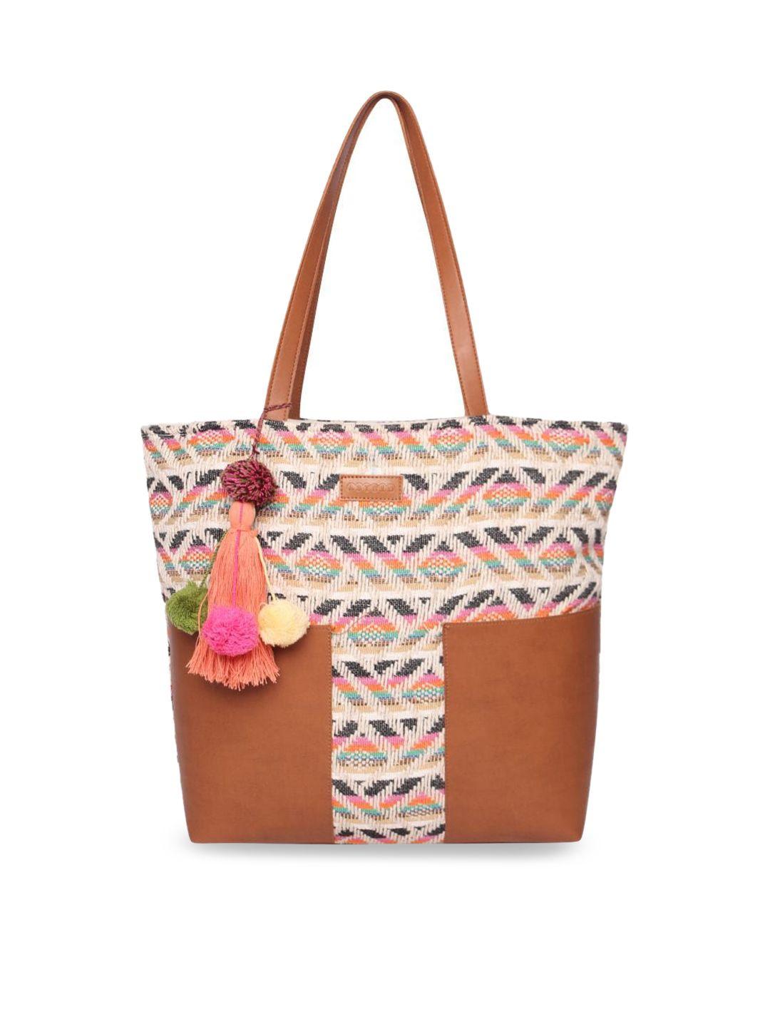 astrid self design textured shopper tote bag with tassel