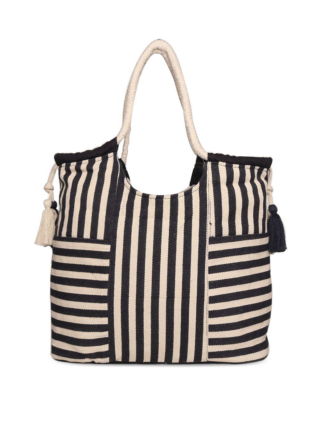 astrid striped oversized shopper tote bag with tasselled