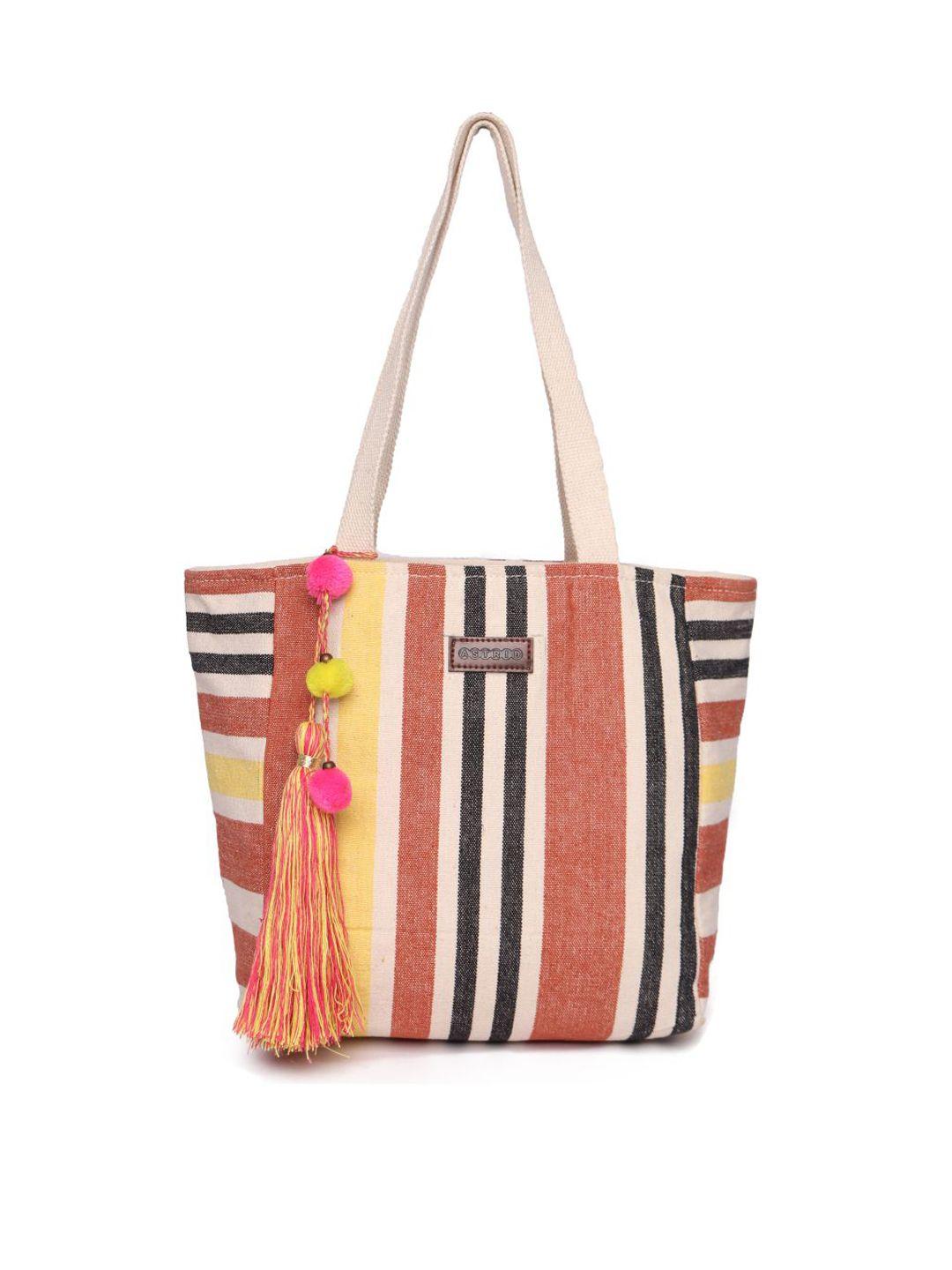 astrid striped oversized shopper tote bag with tasselled