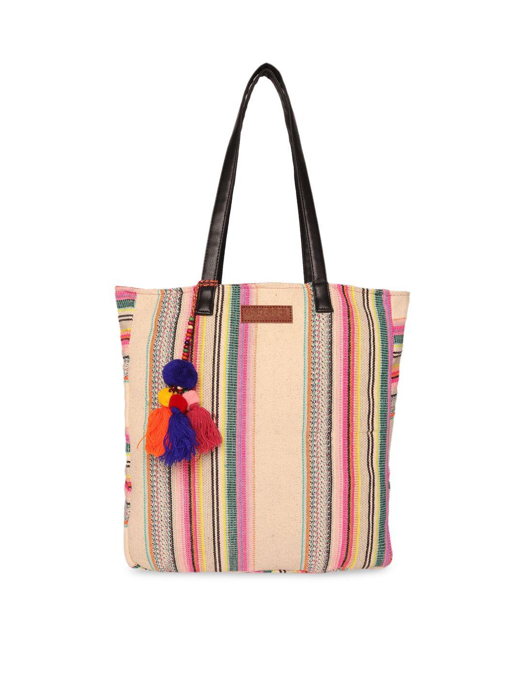 astrid striped shopper tote bag with tasselled