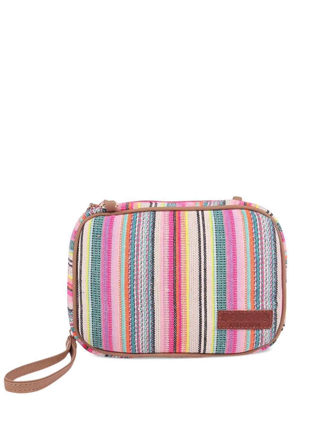 astrid striped structured sling bag with tasselled