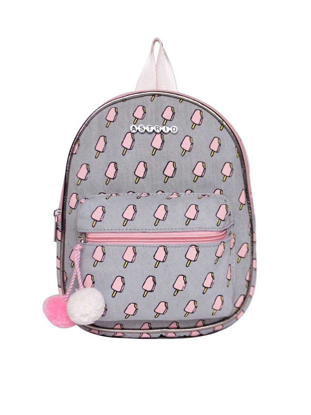 astrid unisex kids grey & pink graphic printed small backpack