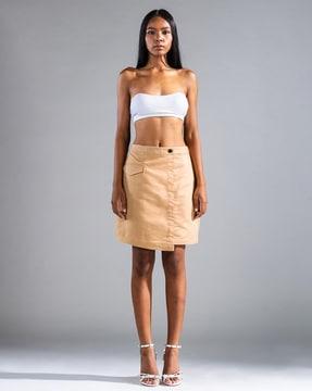 asymetrical wrap skirt with flap pocket