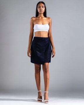 asymetrical short skirt with flap pocket