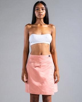asymetrical wrap skirt with flap pocket