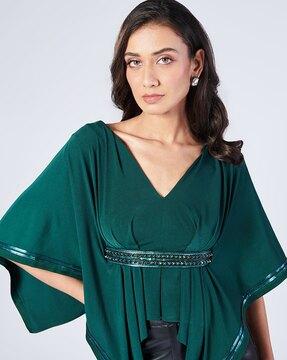 asymmetric cape top with faux leather belt