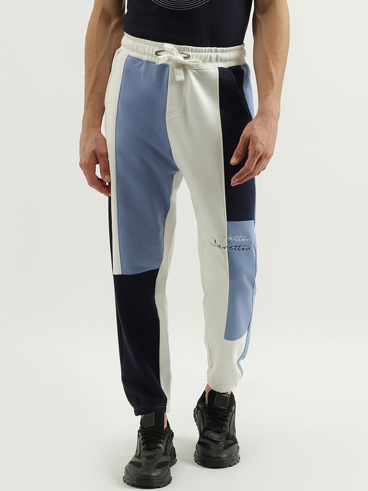 asymmetric color block baggy fit sweat pants
