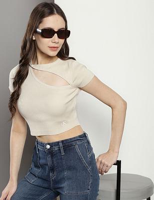 asymmetric cut out knit top