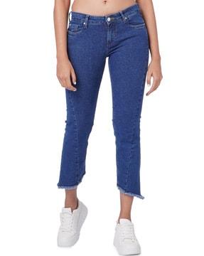 asymmetric flared  hem jeans