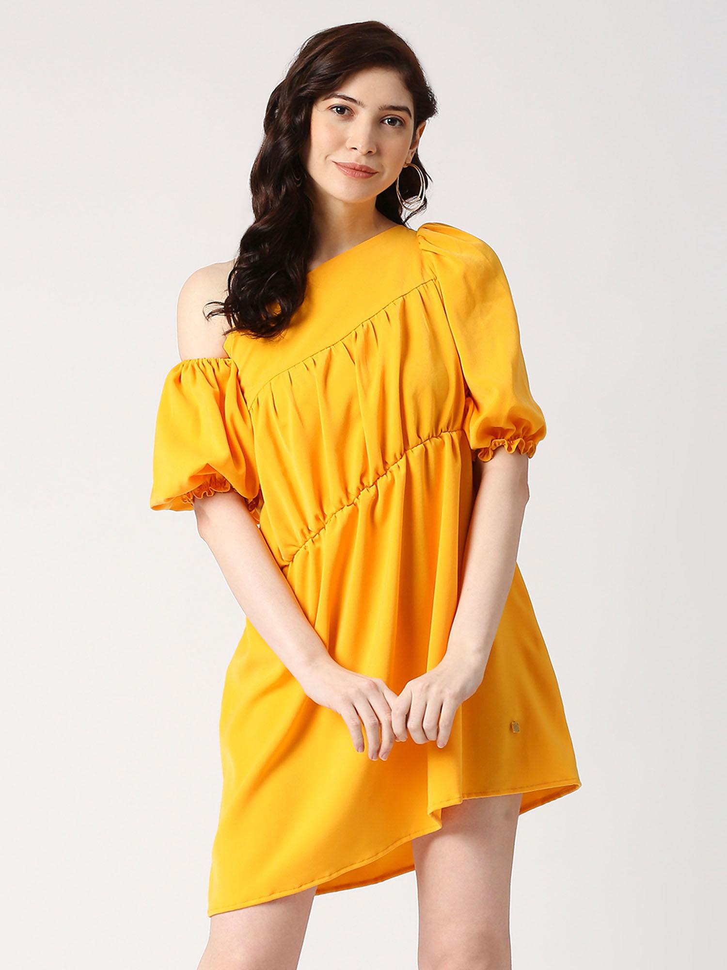 asymmetric gathered dress