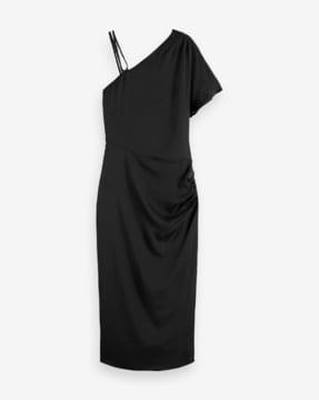 asymmetric midi dress with braid detail