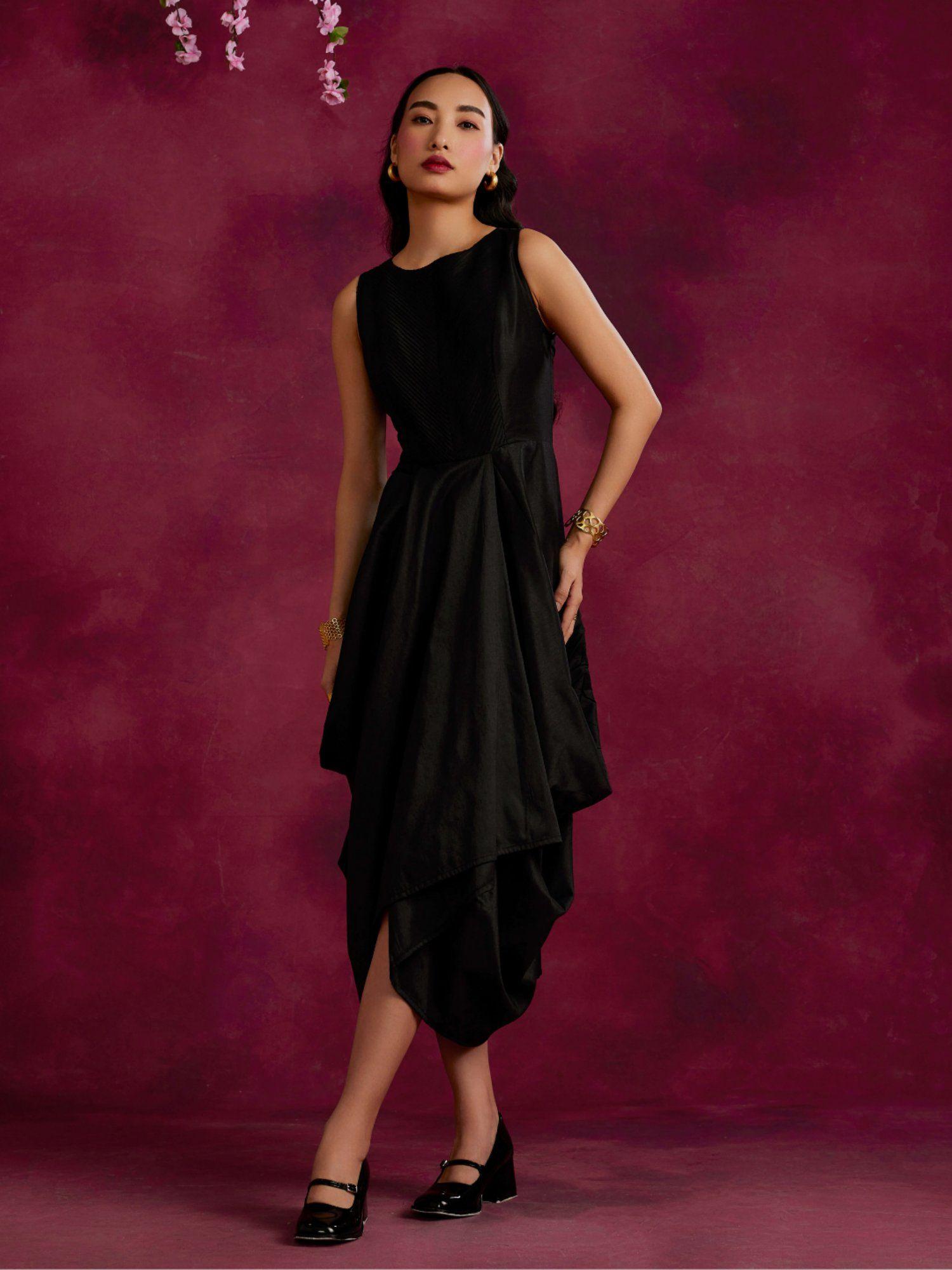 asymmetrical cowl dress black