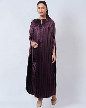 asymmetrical pleated round-neck kaftan dress