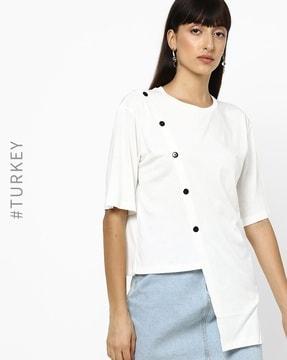 asymmetrical top with buttoned panel