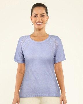 at ease cotton knit top with pointelle design