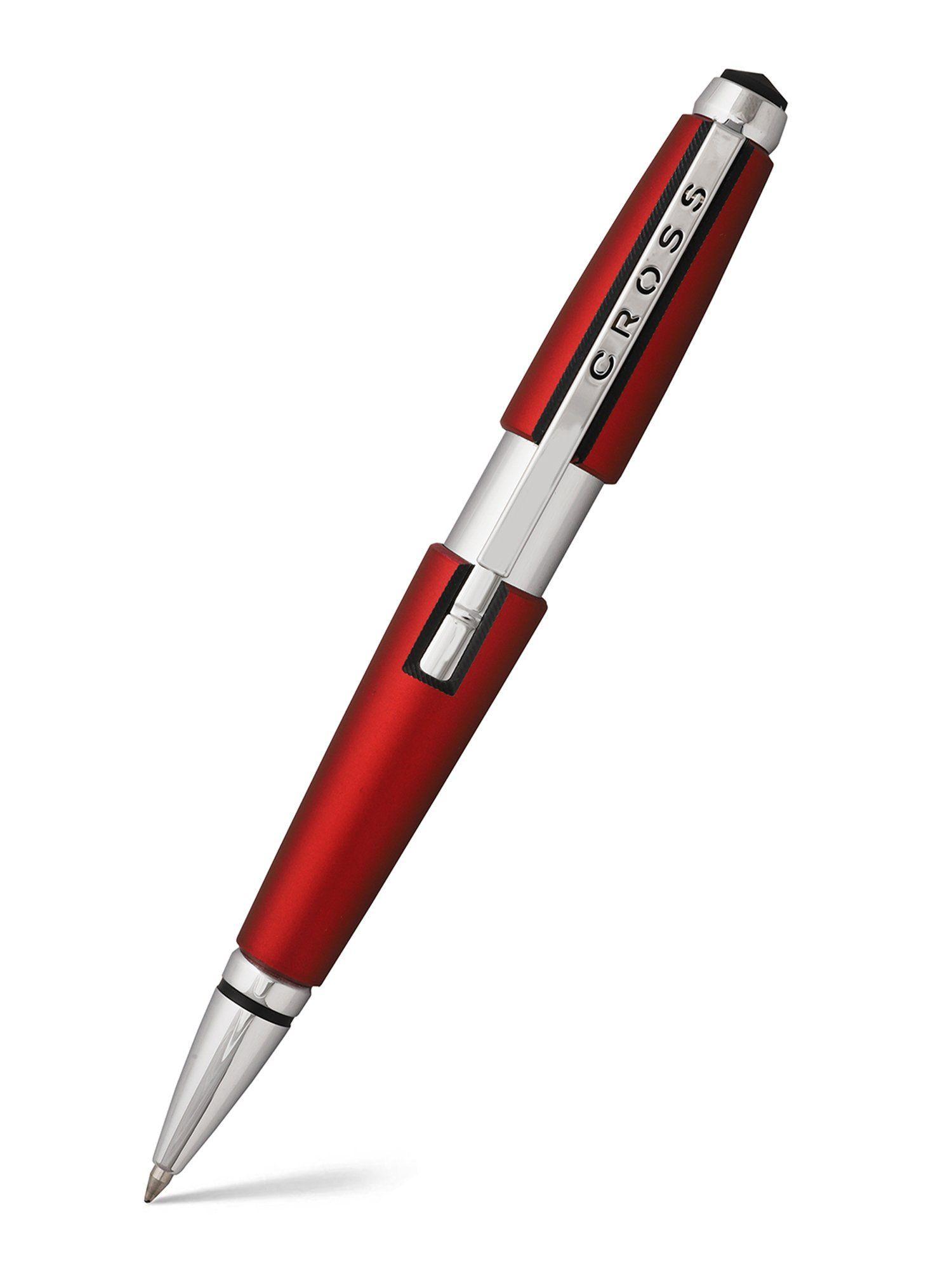 at0555-7 edge red with polished chrome centre rolling ball pen