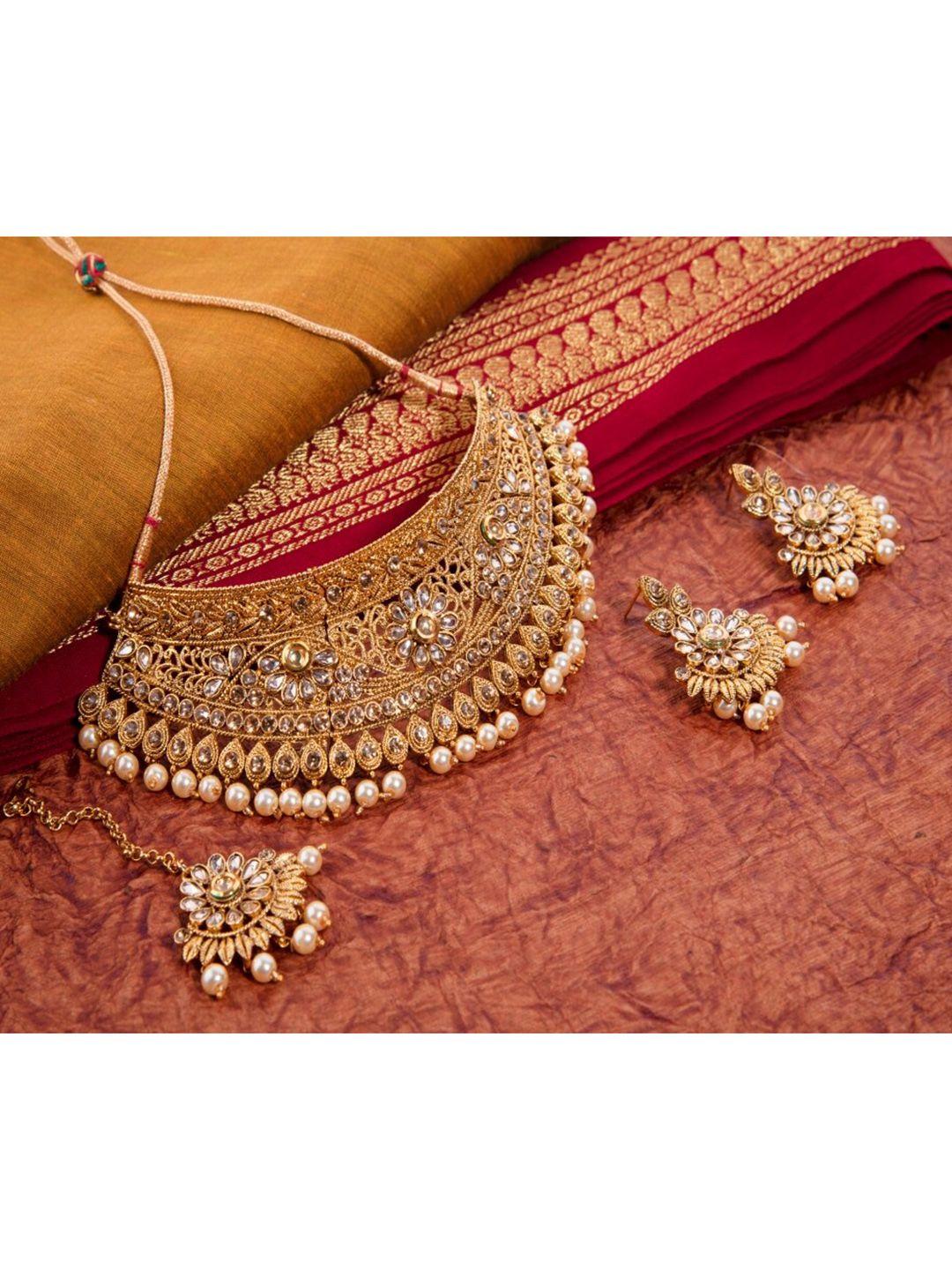 atasi international  gold-plated white pearl & crystal jewellery set