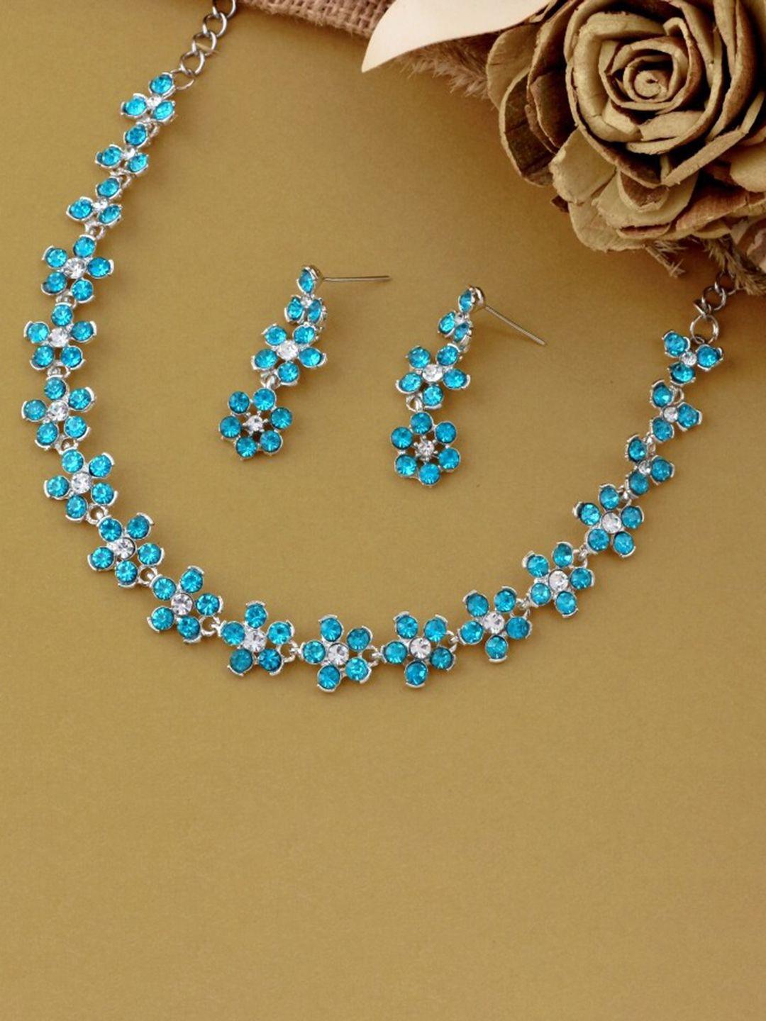 atasi international modish flower design crystal stone-studded necklace set